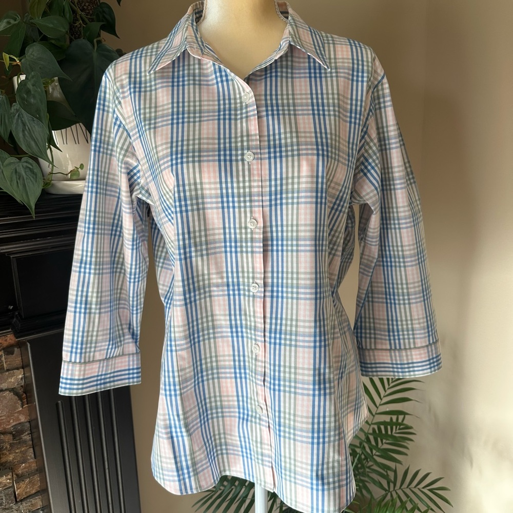 L.L. Bean 3/4 sleeve plaid button up